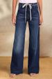 Women's Clothing Spring New Lace Up Stretch Jeans Straight Temperament Wide Leg Trousers_ecoleips.com
