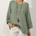 In-stock 2025 Model Cross-border European And American Foreign Trade Top, Solid Color Cotton-linen Round-neck Raglan_ecoleips.com