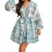 Women's Vintage Chinese Style Lantern Long Sleeve V-Neck Printed Short Dress_ecoleips.com