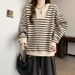 European American Style Spring And Autumn Navy Collar Casual Sweatshirt For Women, Striped Shirt, Plus Size, Unique_ecoleips.com