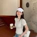 Mint Green Shoulder Crew Neck Slim-fitting Short-sleeved T-shirt Women's 2026 Summer New Spice Girl Pinched Waist And Thin Short Top T_ecoleips.com