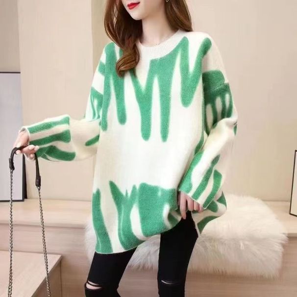 Oversized Stripe Knit Sweater For Women – Cozy & Stylish Pullover (7 Colors) | Soft Acetate-Polyester Blend, Relaxed Fit, Unisex Appeal_ecoleips.com
