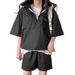 Korean-style Solid Color Casual Short-sleeve Suit For Women, 2025 Summer New Fashion Loose Hooded Sportswear, Versatile_ecoleips.com