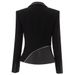 Women's Color-Block Blazer With Metallic Zipper Detail - Slim-Fit Career Jacket With PU Leather Collar & Waist-Defining Design_ecoleips.com