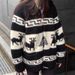 Christmas Knit Zip-Up Cardigan – Embroidered Floral & Animal Print Oversized Sweater Coat (Gray/Black) | Heavy Jacquard Pullover_ecoleips.com