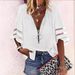 2022 New European American V-neck Zipper With Half Bell Sleeves And Mesh Splicing, Loose Casual Shirt For Women_ecoleips.com