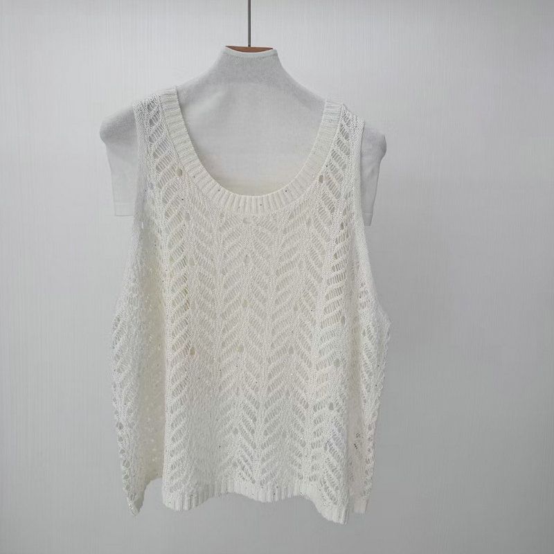 25 Spring Breeze Hollow Linen Set New Women's Fashion Versatile Stylish Crochet Vest Top + Mid-Length Skirt_ecoleips.com