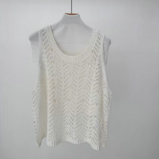 25 Spring Breeze Hollow Linen Set New Women's Fashion Versatile Stylish Crochet Vest Top + Mid-Length Skirt_ecoleips.com