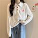 Real Shot Of Cotton Short POLO Collar Sweatshirt Women, Autumn Loose Slim-fit Thin Pullover Top With Long Sleeves,_ecoleips.com