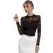 2026 Elegant Lace Patchwork Long Sleeve Slim Fit T-Shirt With Small Stand Collar For Women, Popular Sexy Cross-Border_ecoleips.com
