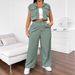 Women's Clothing Sleeveless Loose Shirt Multi Pocket Casual Pants Two Piece Set Large Stock_ecoleips.com