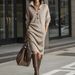 Women's European American Autumn Casual Loose Straight Knit Sweater Dress Button down Collar mid Length_ecoleips.com
