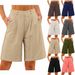 Women's Summer Cotton Linen Solid Color Loose Straight Leg Pocketed Fashionable Shorts_ecoleips.com