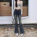 Distressed Retro Flared For Women, Spring/summer High-waisted Denim Pants, American Style Stretch Slim-fit Bootcut Jeans_ecoleips.com