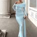 AD552 European And American 2025 Autumn New Solid Color Sexy Elegant Off-Shoulder Slim Fit Bodycon Slit Long Sleeve_ecoleips.com