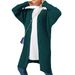 Women's Modest Long Cardigan Sweater – Muslim-Friendly Oversized Knit Open Front Coat, Polyester-Spandex Blend For Comfort, Solid Dark Green_ecoleips.com