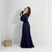 Muslim Dress Women Elegant V-Neck Long Sleeve Evening Dress For Women – Chic Solid Color Formal Gown With Flowy Silhouette_ecoleips.com