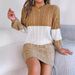 Casual Color Matching Twist Lantern Sleeve Sweater Skirt Women's Clothing_ecoleips.com