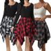 Women's Asymmetrical Patchwork Skirt – High Waist Plaid Skirt With Raw Hem Detail, A-Line Midi Length For Casual & Office Wear_ecoleips.com