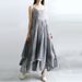 Summer New Style Artistic Double Layer Asymmetrical Hemline Wide Waist Linen Dress Strapless Long Skirt Cotton Linen Blend_ecoleips.com