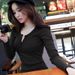 2025 Autumn Button-threaded Solid-color Long-sleeved T-shirt Female Slim-fit Korean New Large-size Top Bottoming Shirt_ecoleips.com
