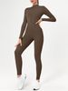 K Zipper Nude Long Sleeved Yoga Jumpsuit, High-strength Long Pants, Fitness Sports Tight Jumpsuit_ecoleips.com