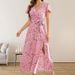 Women's Sexy Bohemian Style Dress V‑Neck Floral Print With Elegant High Slit Detail For Beach Holiday_ecoleips.com