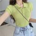 Women's Clothing Short Thin Knitted T Shirt Women's Summer Slim Polo Shirt Black Top Short Sleeved Bottoming Shirt_ecoleips.com