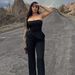 New Arrival Women Fashion Sexy One-shoulder Bandeau Asymmetric Top Slim Long Pants Two Piece Dress Outfit Set_ecoleips.com