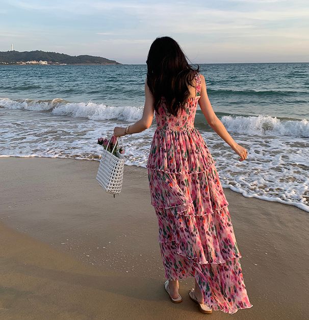 Sexy Backless Flounce Skirt Design Beach Vacation Long Dress Oversized Cake Style Women's Strapless Gown Summer Commute Dress_ecoleips.com