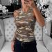Women's Clothing Fashion Waffle Camouflage Round Neck Sleeveless Vest_ecoleips.com