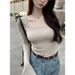 Slim-fit Solid Color T-shirt For Women, Short Design, Unique Style, Stretchy Base Shirt, High-end Feel, Bell-sleeve Top,_ecoleips.com