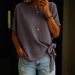 Women's Clothing Solid Color T-Shirt Short Sleeve Knotted Hem Loose Fit Summer Top_ecoleips.com