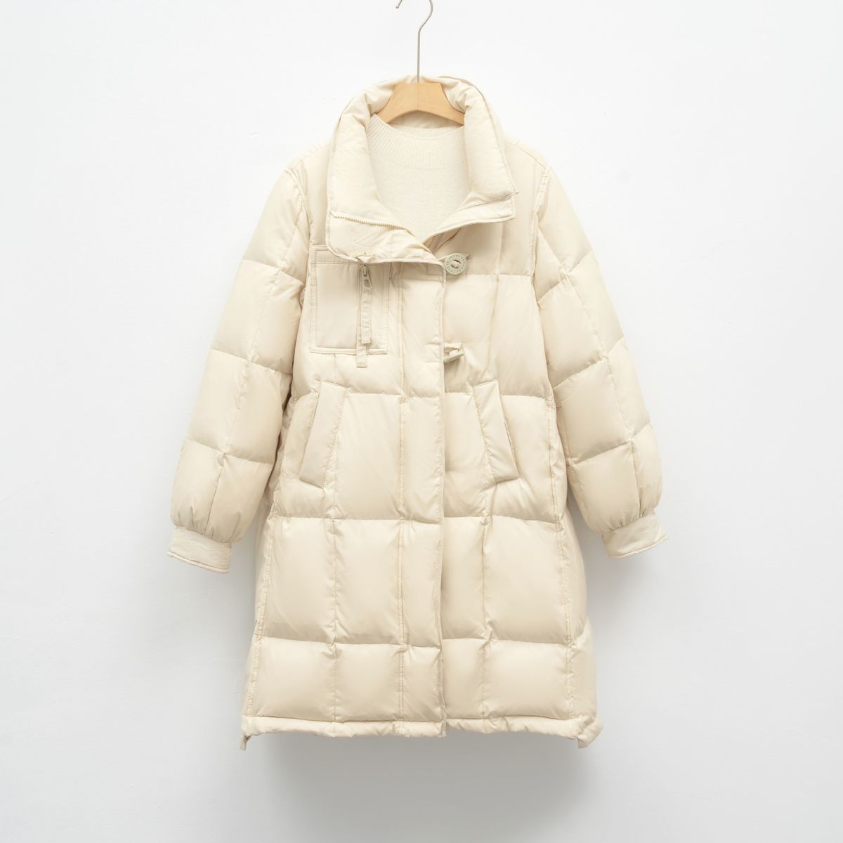 New White Duck Down Solid Color Korean Hooded Down Jacket Women's Loose New Winter Long Thickened Coat Tide_ecoleips.com