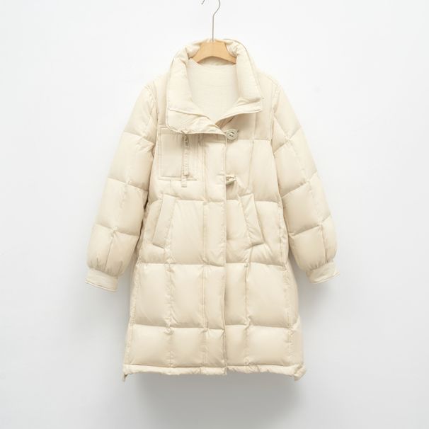 Pinghu Chixin White Duck Solid Color Korean Style Hooded Down Jacket For Women Loose New Winter Mid-Length Thickened_ecoleips.com
