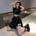 Spicy Workwear Half Skirt Women BF Style Hip Hop Street Drag Queen Disco Cool Girl Outfit Pure Desire Top Set_ecoleips.com