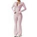 High-Waisted Seamless Yoga Set for Women Long Sleeve Crop Top And Flared Leggings Quick-Dry Workout Outfit Pink Black Grey Light Grey S XL_ecoleips.com
