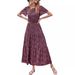 Women's Short Sleeve Round Neck Ruched Elastic Waist Layered Long Skirt Summer Bohemian Floral Flared Sundress_ecoleips.com