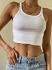 Casual White Sleeveless Cotton Cami Top Women Fashion Ribbed Crop Top Tees Ladies Basic Fitness Camisole Summer 2024_ecoleips.com