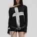Summer Women's Cross Print Loose Fitting off Shoulder Neck Gathered Long Sleeved T-Shirt Top by Cross Border 2025_ecoleips.com