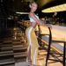 Women's Clothing Women's Slim Fit Bodycon Skirt Glossy Drape Satin Slit High Waist A-Line Skirt Style For Formal & Casual For Women_ecoleips.com