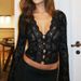 K New Sweet And Spicy Leopard Lace Splicing Tight Low Collar Open Chest Micro Pulling Sleeve Top_ecoleips.com