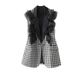 Women's Clothing Plaid Suit Vest For Women Spring Contrasting Color Collar Temperament Leisure Loose Sleeveless Vest Splicing Ruffles_ecoleips.com