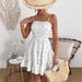 Women's Clothing Floral Print Short Dress American French Resort Style Summer Sundress Waist Cinching Spot_ecoleips.com