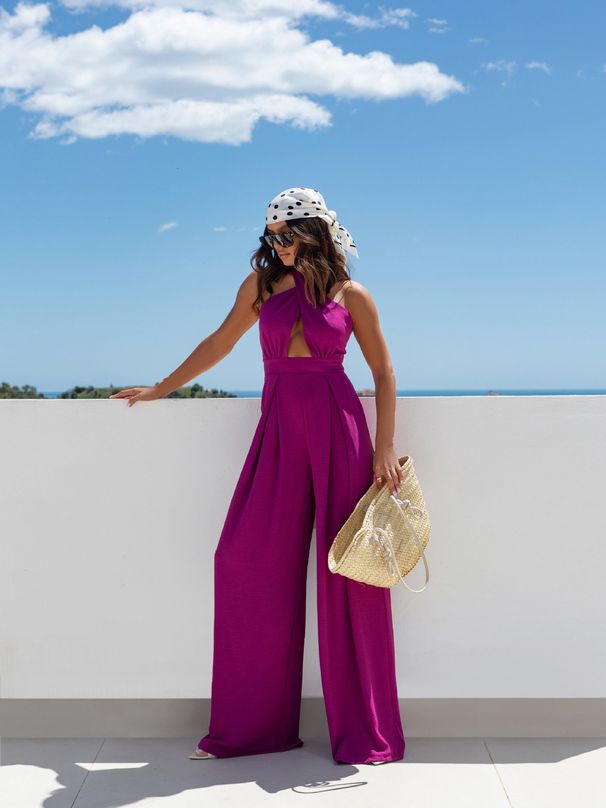 Women's Clothing New Summer Solid Color Sleeveless Off Shoulder Sexy Halter Neck Waist Jumpsuit Women's Clothing_ecoleips.com