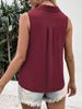 K New Women's Solid Color V-neck Loose Sleeveless Twist Button Vest Shirt For Women_ecoleips.com