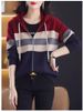 K Color Blocked Striped Double Zipper Hooded Knitted Cardigan Women's Loose And Slimming Sweater Top Jacket_ecoleips.com