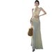 Resort Style Sexy Hot Girl Women V-Neck Halter Camisole High Waist Patchwork Long Skirt Two-Piece Set_ecoleips.com