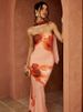Women's Clothing Temperament Beautiful Slim Fit Tube Top Print Halter Neck Long Dress_ecoleips.com