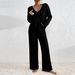 Women's V Neck Long Sleeve Suit Loose Fit Casual Ribbed Brushed Set For Autumn WinterRelaxed Everyday Wear Versatile Comfortable Feshion Trend_ecoleips.com